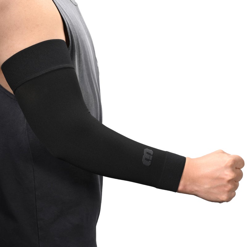 MGANG Lymphedema Compression Arm Sleeve for Women Men Opaque 2030 mmHg Compression Full Arm Support Without Silicone Relieve Swelling Edema Post Surgery Recovery Single Black L